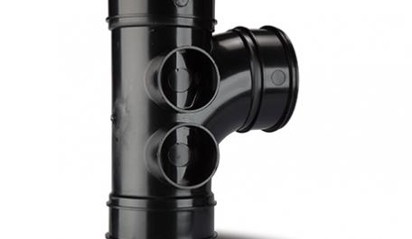 Polypipe 110mm / 4in Soil Triple Socket 92.5 Degree Branch Black