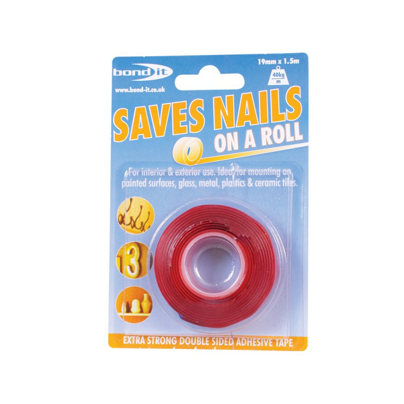 Bond-It Saves Nails Double Sided Adhesive Tape Clear 19mm x 1.5 Metre - BDSN2T