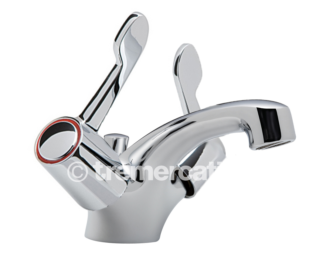 Tre Mercati Capri Lever Dual Flow Mono Basin Mixer With Pop-Up Waste - Ceramic Disc Valves - 3in Levers - Chrome Plated