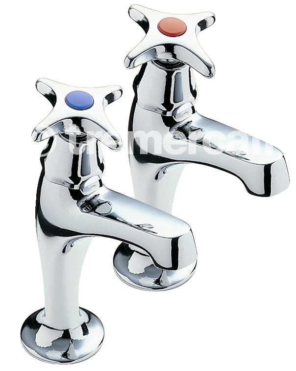 Tre Mercati Capri Crosshead Pair of High Neck Sink Pillar Taps - Chrome Plated