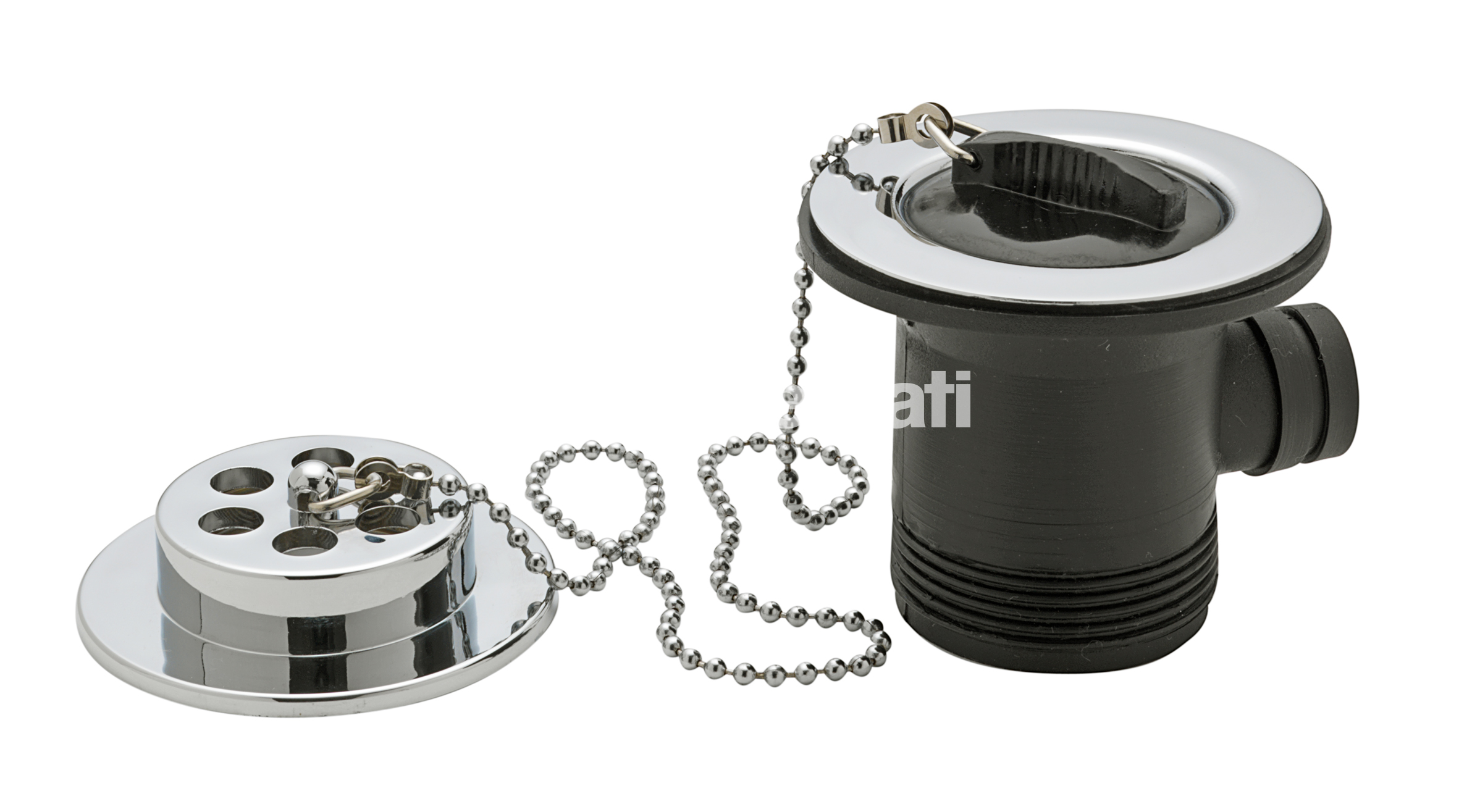 Tre Mercati 1.1/2in BSP Bath Waste & Overflow - Brass Flange - With Rubber Plug & Ball Chain - Chrome Plated