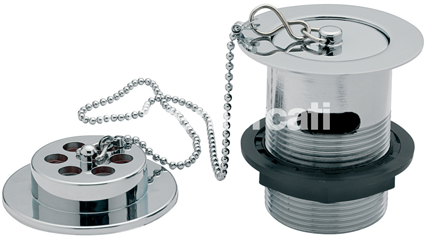 Tre Mercati 1.1/2in BSP Brass Bath Waste &amp; Overflow - Solid Waste Section - Solid Plug &amp; Ball Chain - Chrome Plated