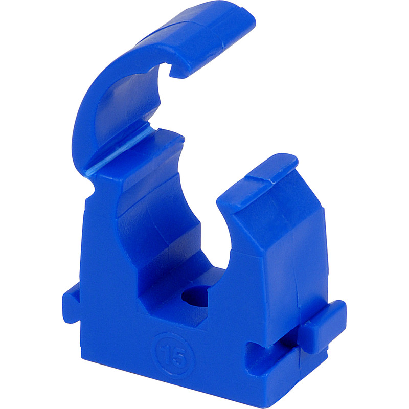 Talon Single Hinged Interlocking Pipe Clip 15mm - Blue (Cold Water)