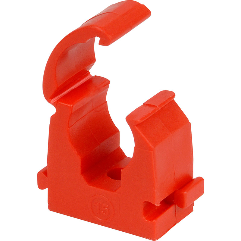 Talon Single Hinged Interlocking Pipe Clip 15mm - Red (Hot Water)