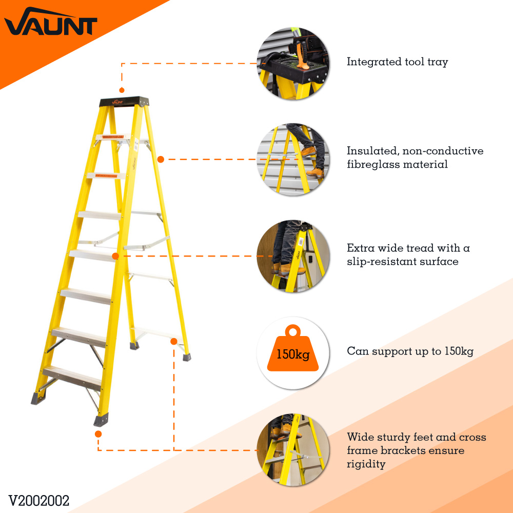 Vaunt 8 Tread Fibreglass Step Ladder - 2.23m