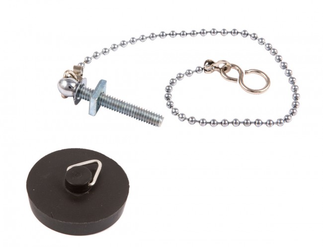 Plumbing Parts UD65001 1.5in Black Poly Plug &amp; 12in Chain - Pack of 1 (47821)