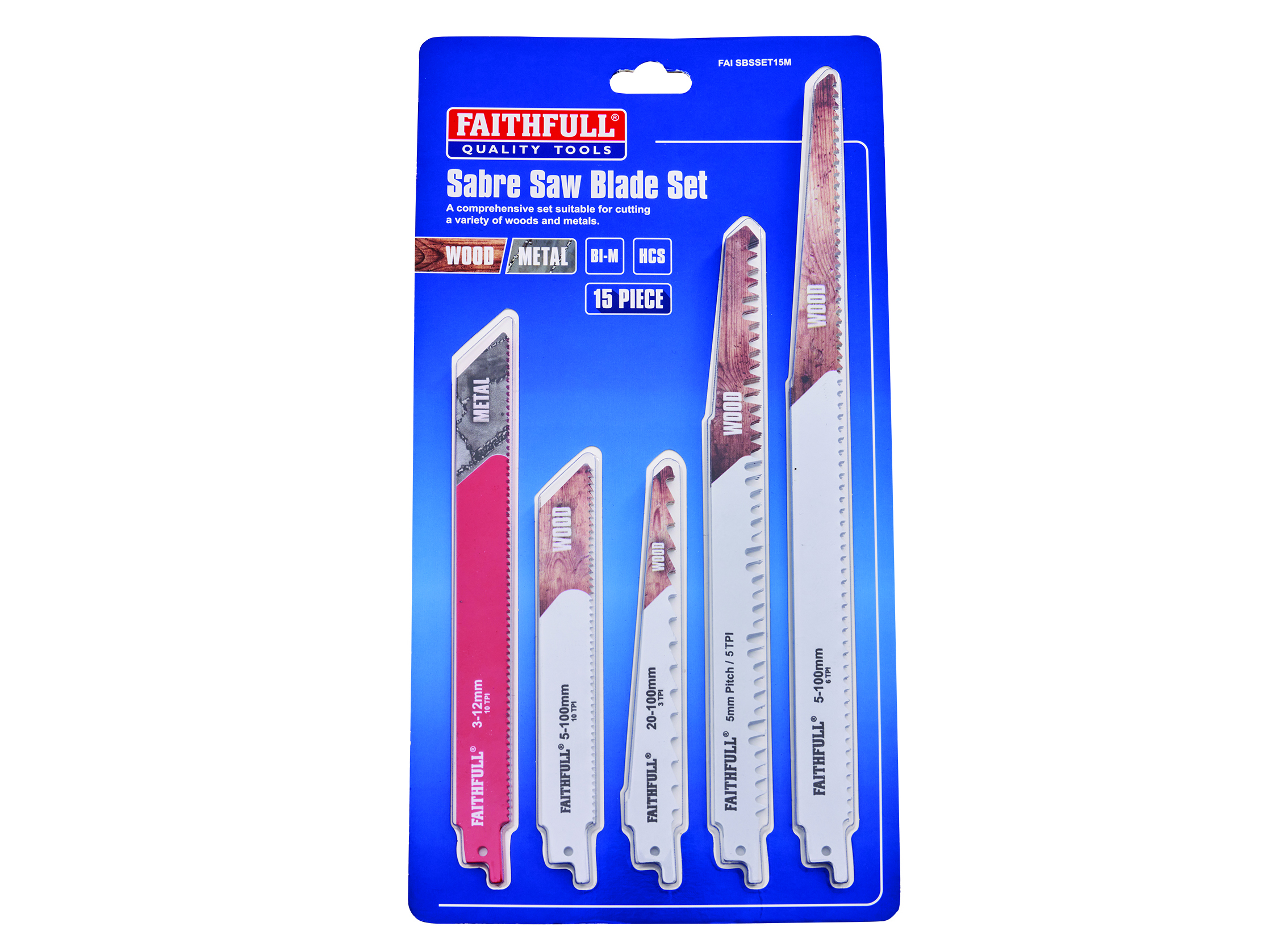Faithfull 15 Piece Sabre Saw Blade Set - FAISBSSET15M