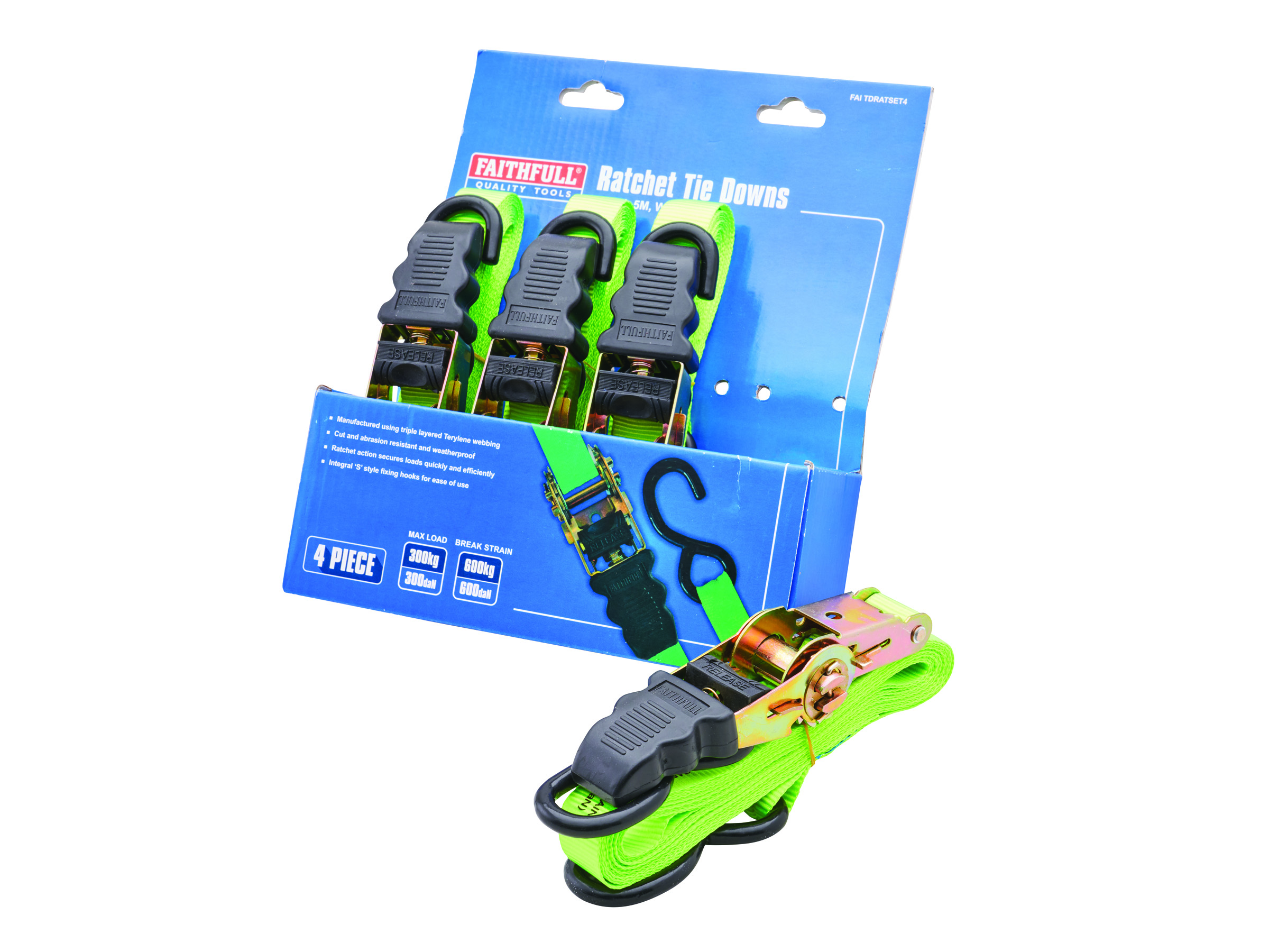 Faithfull FAITDRATSET4 / XMS25RATCHTD 4pc Ratchet Tie Down Set