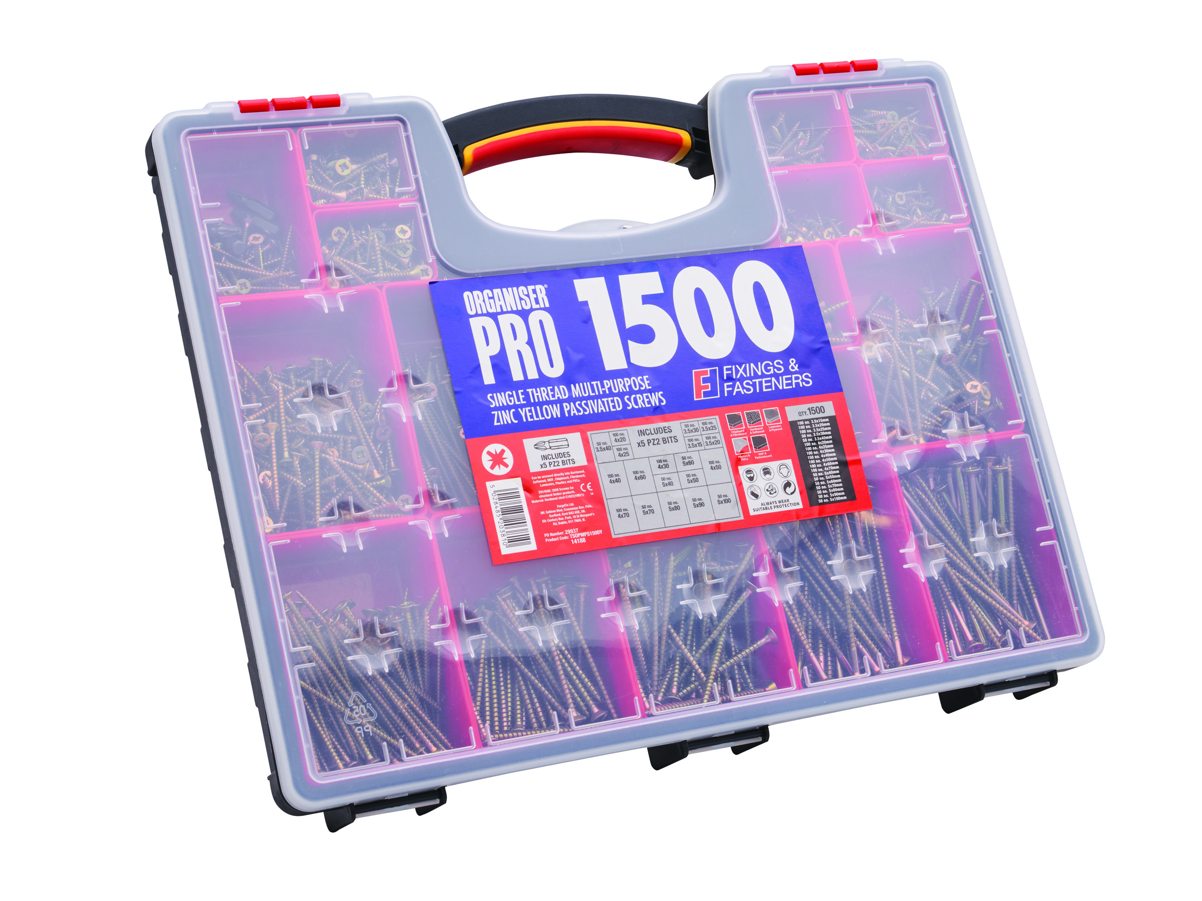 Forgefix OPMPS1500Y / XMS25SCREWS 1500pc Multi-Purpose Screw Organiser